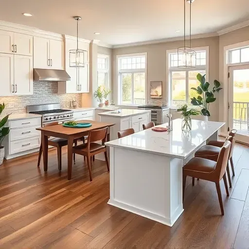 Modern kitchen remodel in Montgomery TX features sleek white cabinetry, quartz island, and ambient lighting in stylish design.