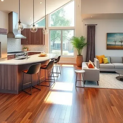 Modern kitchen remodel in Westheimer Corridor TX, featuring sleek appliances, granite countertops, cabinetry, and hardwood floors.
