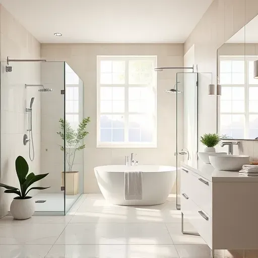 Luxurious remodeled Cypress Creek TX bathroom with marble shower, freestanding bathtub, modern fixtures, natural light, and elegant decor