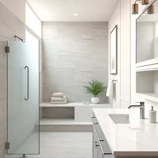 Remodeled bathroom in Spring TX with modern fixtures, walk-in shower, marble countertops, and natural lighting.