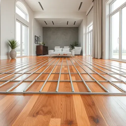 Completed underfloor heating system installed beneath polished hardwood in a bright modern living space in Spring TX.