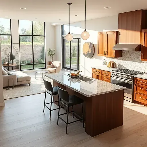 Modern kitchen remodel in Porter, TX features granite counters, elegant tile backsplash, and stainless steel appliances.