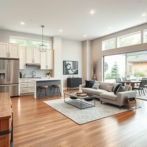 Modern open-concept living space in Tomball, TX featuring elegant furnishings and a stylish kitchen with sleek appliances