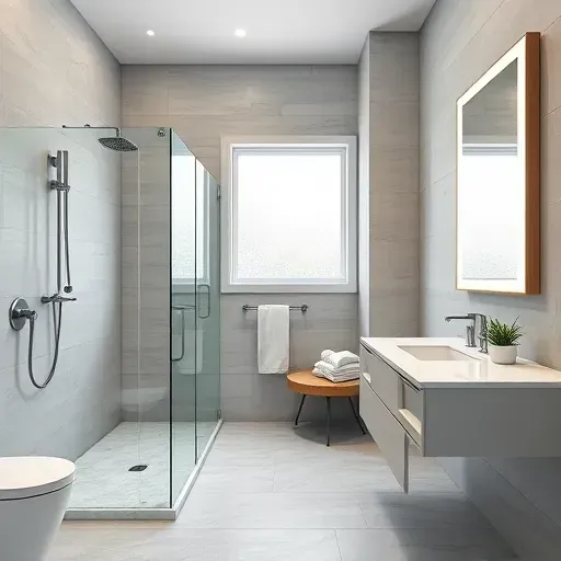Renovated Shadow Creek TX bathroom with walk-in glass shower, marble vanity, backlit mirror, textured tiles, and natural light