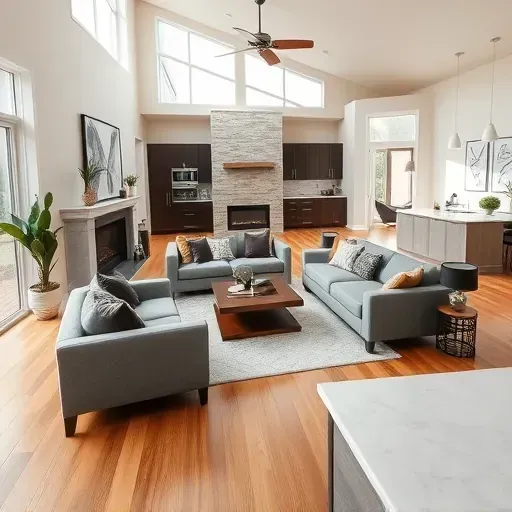Luxurious remodeled living room in Houston, featuring open-concept design, natural light, and stylish contemporary furniture.