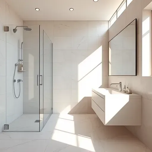 Newly remodeled luxury bathroom in Aldine TX with walk-in shower, marble tiles, quartz vanity, and modern fixtures