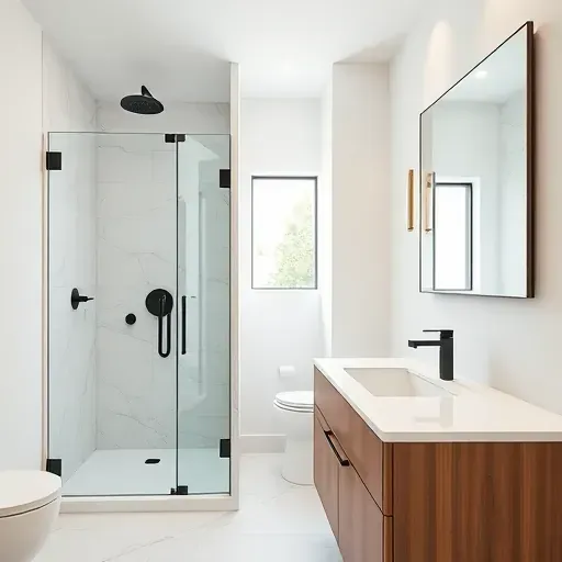 Freshly remodeled bathroom in Humble TX featuring modern fixtures, a walk-in shower, and elegant design elements.