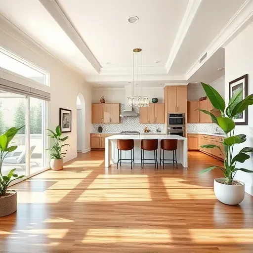 Modern Cinco Ranch home remodeling features sleek finishes, spacious living area, open kitchen, and lush plants.