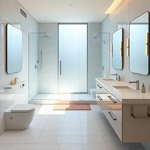 Freshly remodeled bathroom in Tomball TX with modern fixtures, walk-in shower, marble countertops, and tiled flooring.