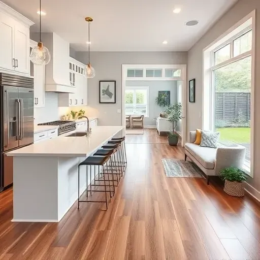 Stunning Houston kitchen remodel featuring white quartz countertops, custom cabinetry, oak flooring, and vibrant greenery.