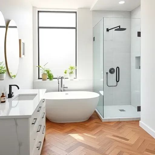 Freshly remodeled bathroom in Spring, TX features modern marble countertops, freestanding tub, and elegant fixtures.