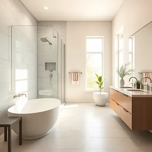 Beautiful renovated bathroom in Spring TX with luxurious shower, freestanding tub, modern vanity, natural light, and elegant design