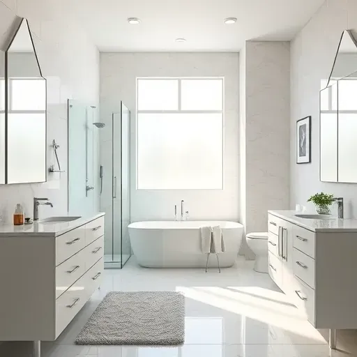 Beautiful renovated Shadow Creek TX bathroom with modern fixtures, walk-in shower, marble countertops and elegant decor