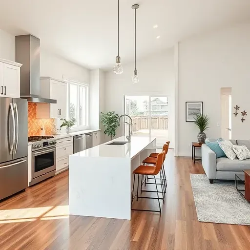 Modern kitchen remodel in Oak Ridge North TX with stainless steel appliances, quartz counters, and stylish island seating.
