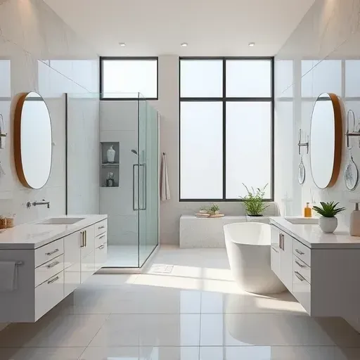 Remodeled bathroom in Hedwig Village TX with modern fixtures, walk-in shower, freestanding tub, and elegant tile design.