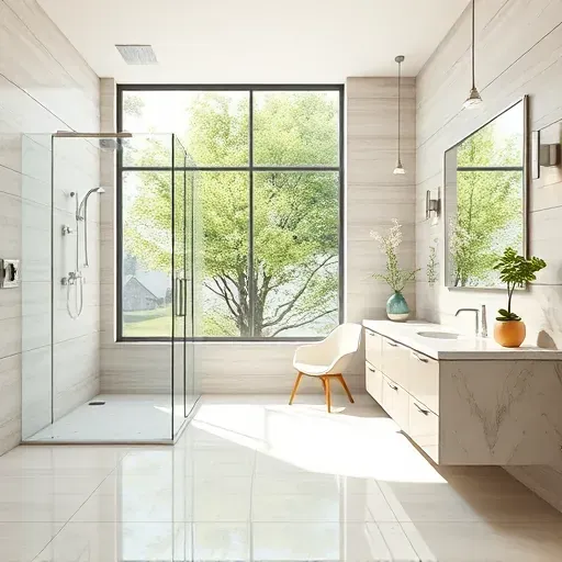 Recently redesigned bathroom in Spring TX with ceramic tiles, modern fixtures, large window, lush greenery, and premium craftsmanship