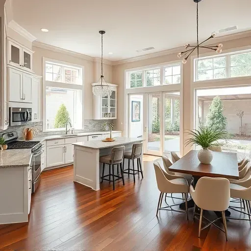 Renovated Cinco Ranch kitchen with modern appliances, elegant cabinetry, and natural light enhancing indoor-outdoor harmony.