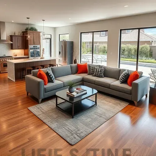 Spacious modern living room with hardwood floors, large windows, and stylish furniture in Katy TX home remodeling.