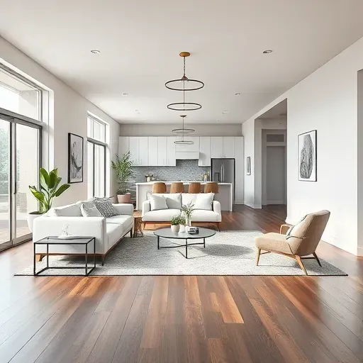 Remodeled modern living room in Aldine TX with large windows, hardwood floors, and minimalist decor creates a calming atmosphere.