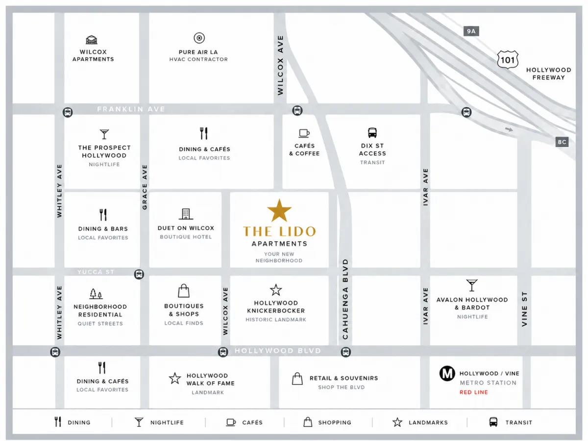 Map of The Lido Hollywood near Hollywood & Vine and the Walk of Fame