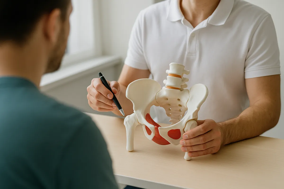 Doctor consults with patient in modern office.