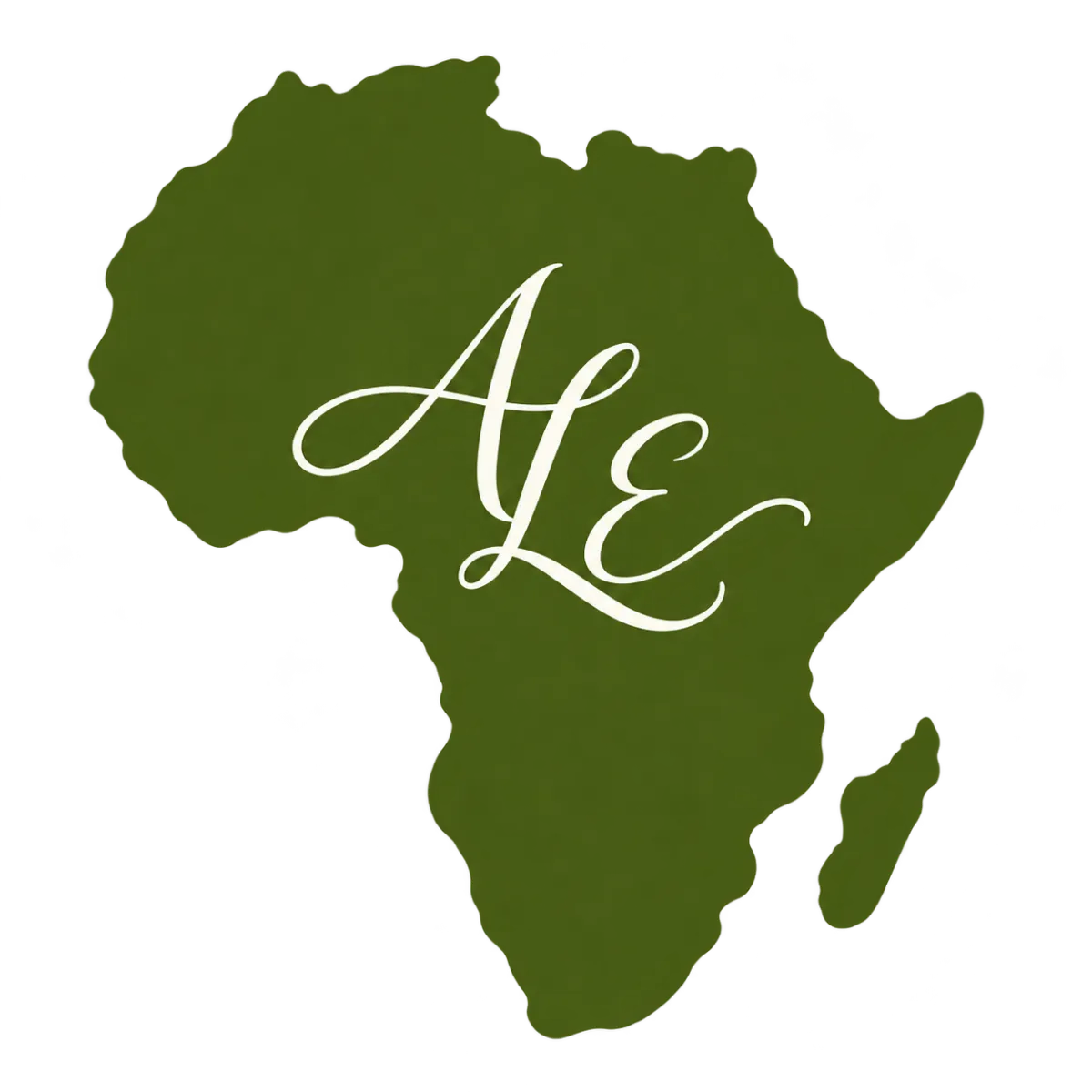 Circular logo featuring a black silhouette of an African tree and a figure against a split orange and dark brown background.