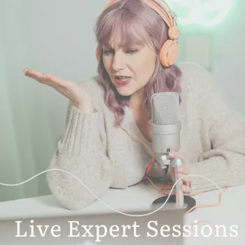 lady talking on microphone delivering a live expert session business women mastermind, women with chronic illness