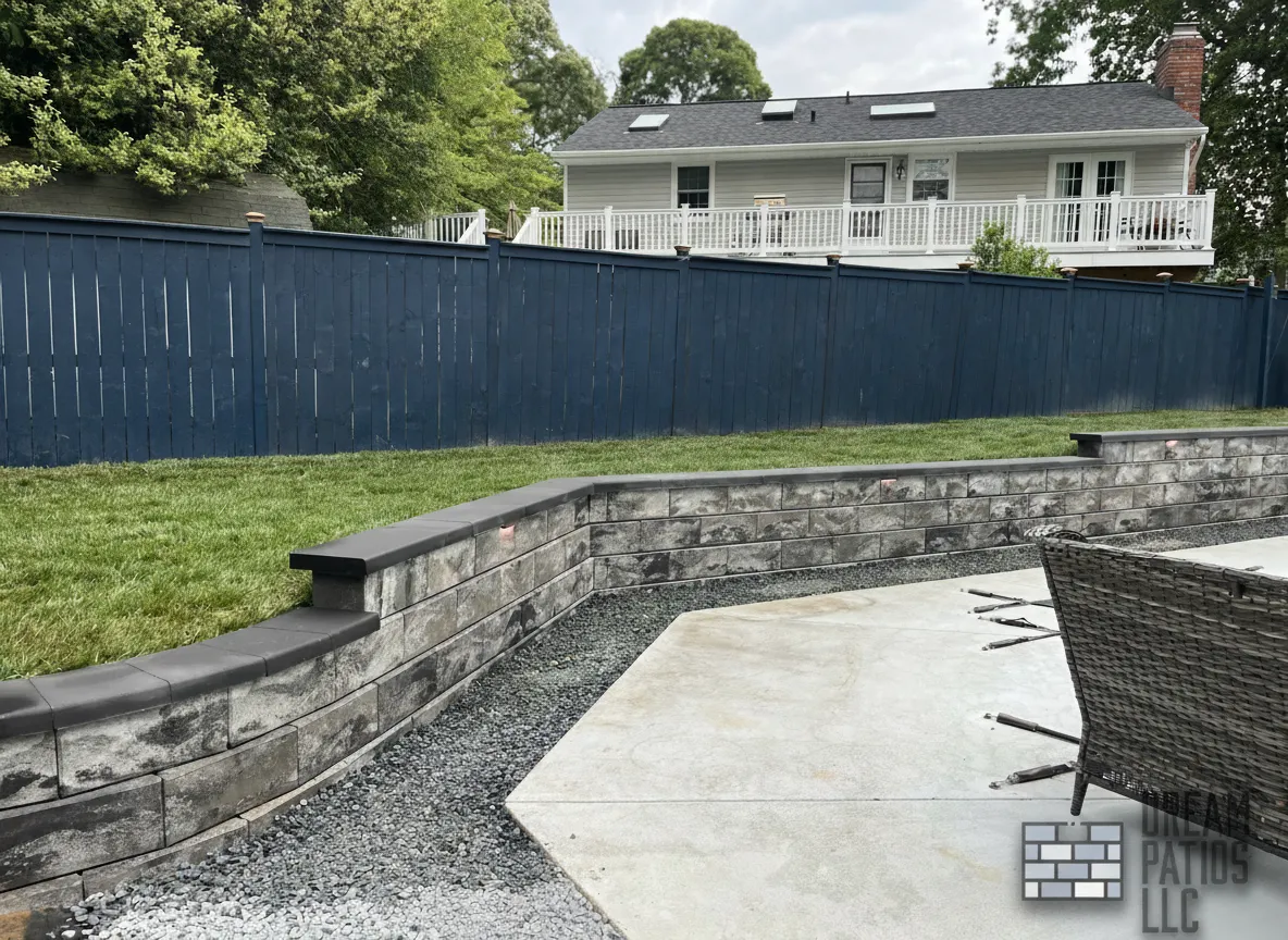Architectural grade integrated retaining wall and tiered terrace hardscaping