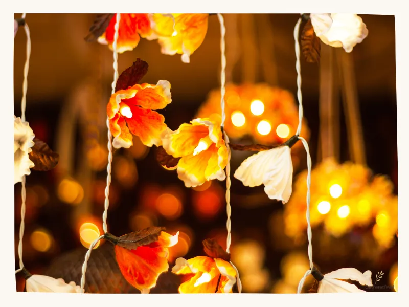 Hanging fall colored foliage lighting.