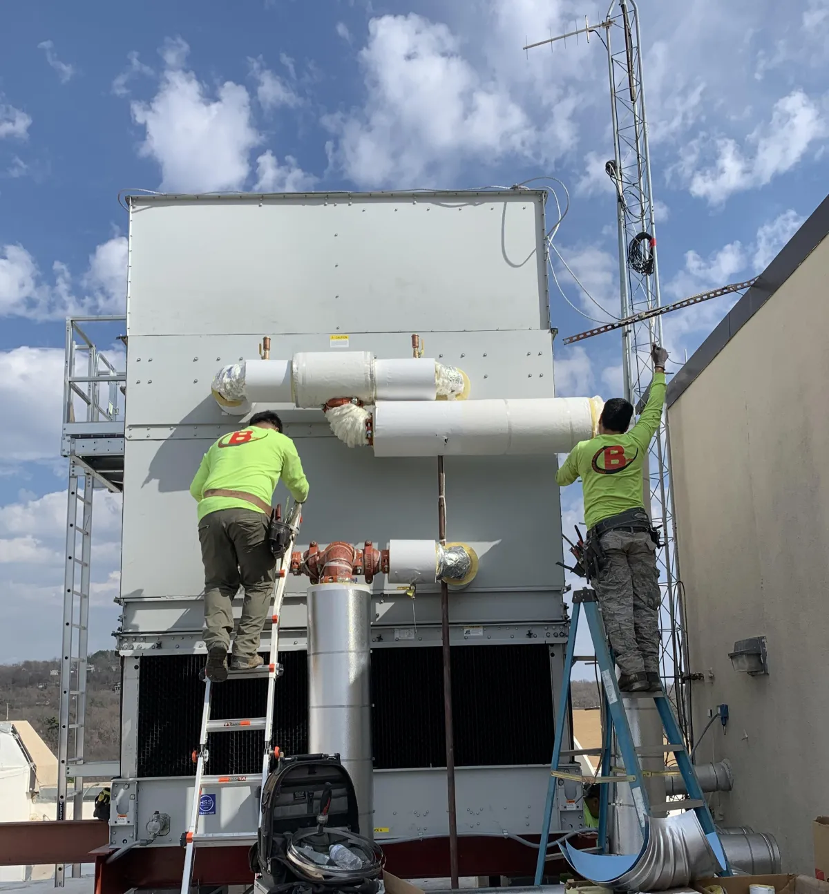 HSSR technicians performing industrial cooling tower installation in Arkansas