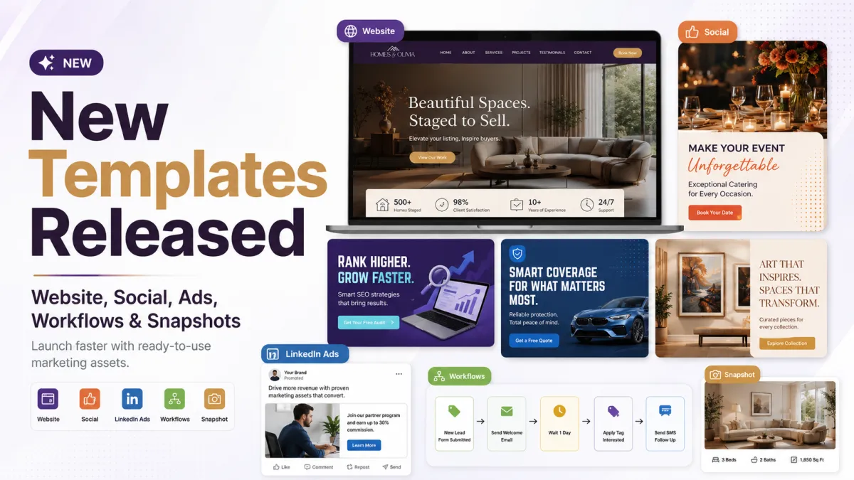 New Marketing Templates Released for Websites, Social, Ads, Workflows & Snapshots