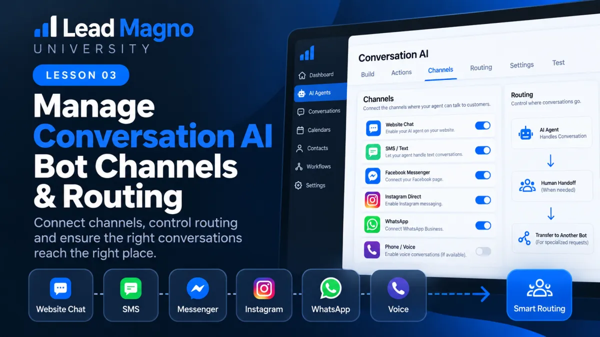 Manage Conversation AI Bot Channels & Routing | Lead Magno