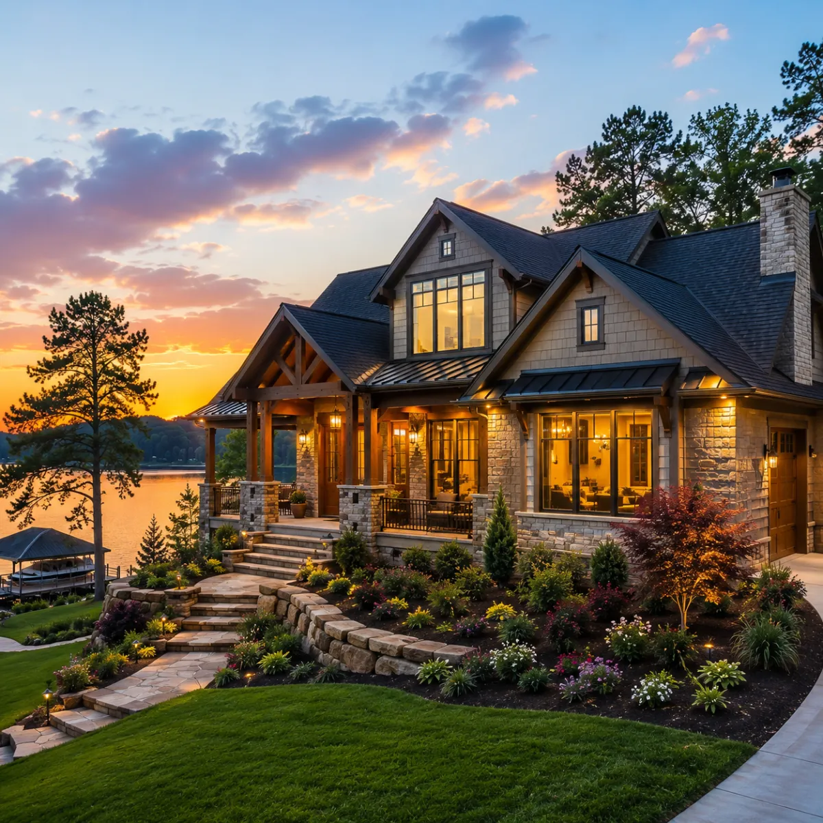 Custom wood deck built by deck builder in Badin Lake NC overlooking backyard outdoor living space