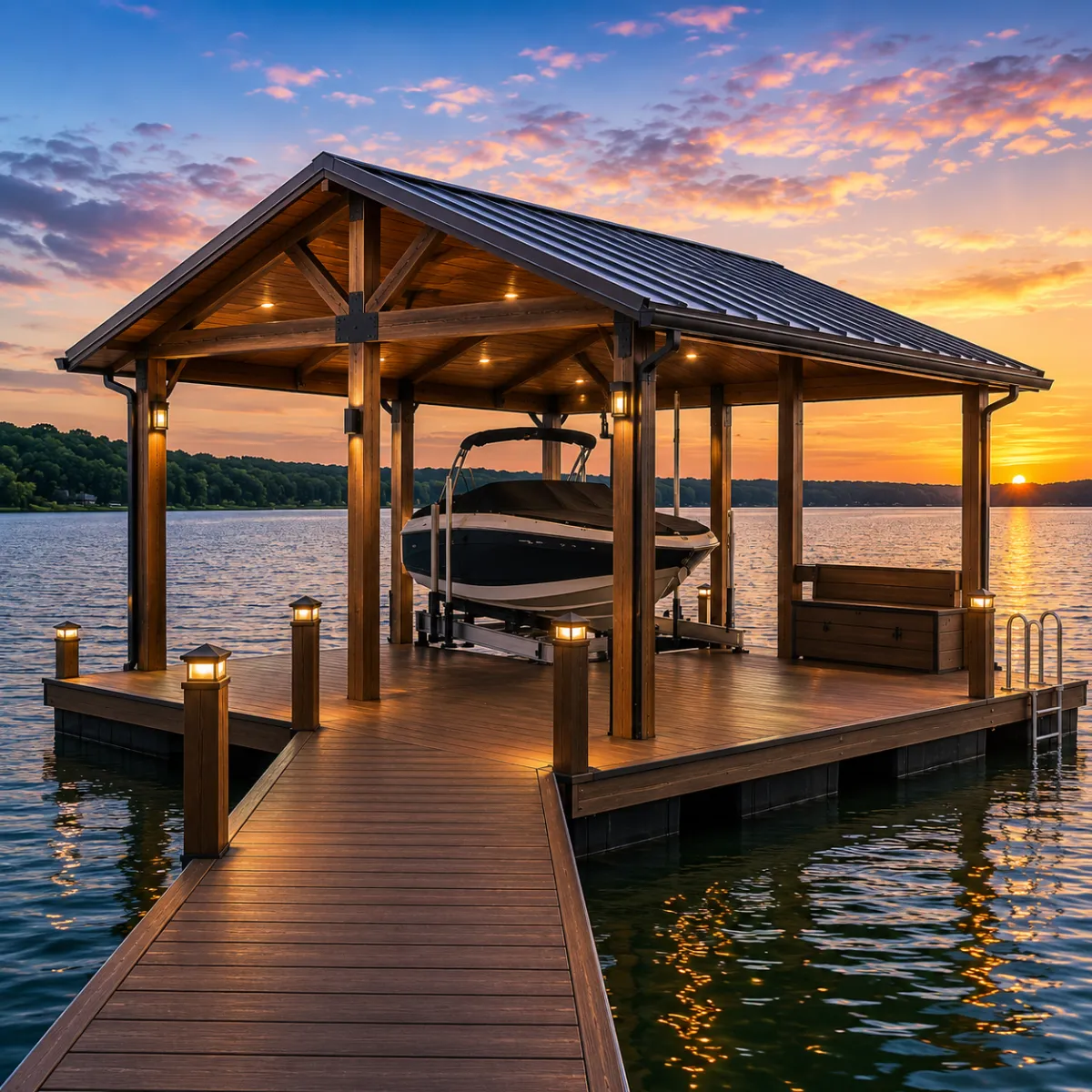 Custom dock on High Rock Lake in North Carolina built by Badin Lake Builders
