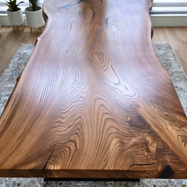 monkeypod live edge dining table with sapwood