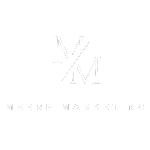 White Meere Marketing logo, a marketing company specialising in the home improvement industry, helping businesses like roofers build websites and run advertising campaigns. Directed by Jay and Jordan Meere.