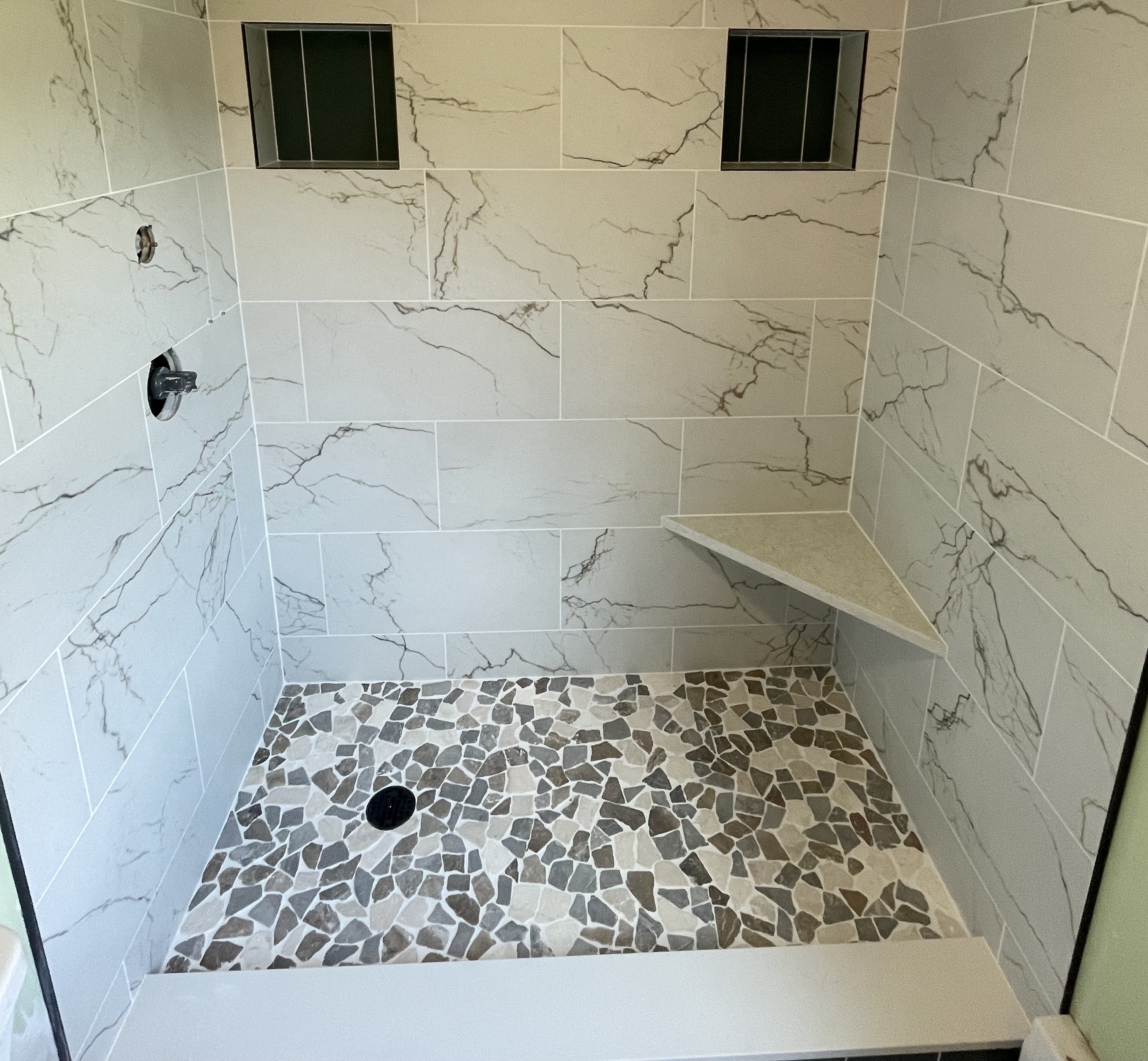 Custom tile shower installation by Grams Tile in Lunenburg, Massachusetts