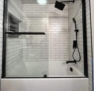 Tile bathtub surround installed by Grams Tile, Inc in Lunenburg, MA