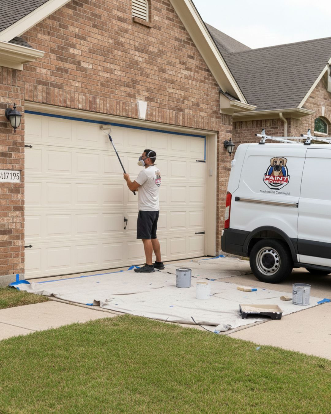 Garage door painting service on Houston-area home