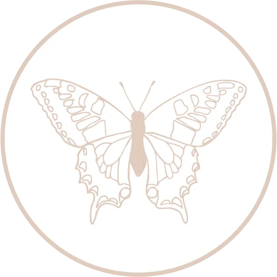 Pale pink lin drawing o a butterfly representing radical self trust and transformation 