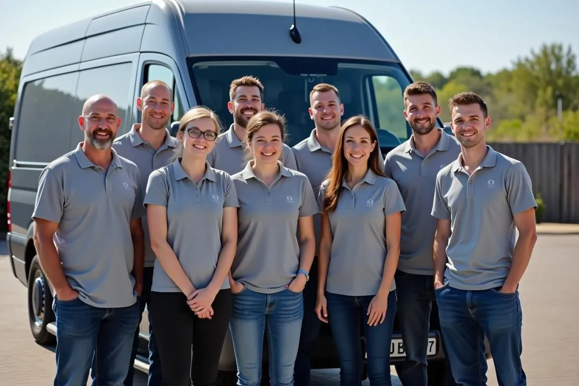 Crew in front of plumbing van