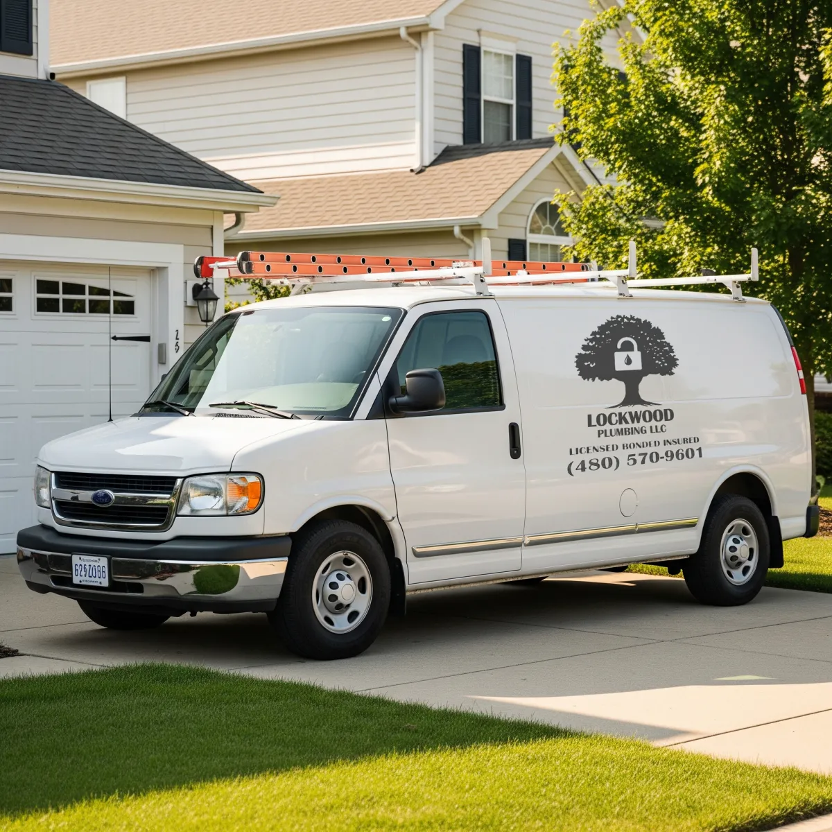 Crew in front of plumbing van