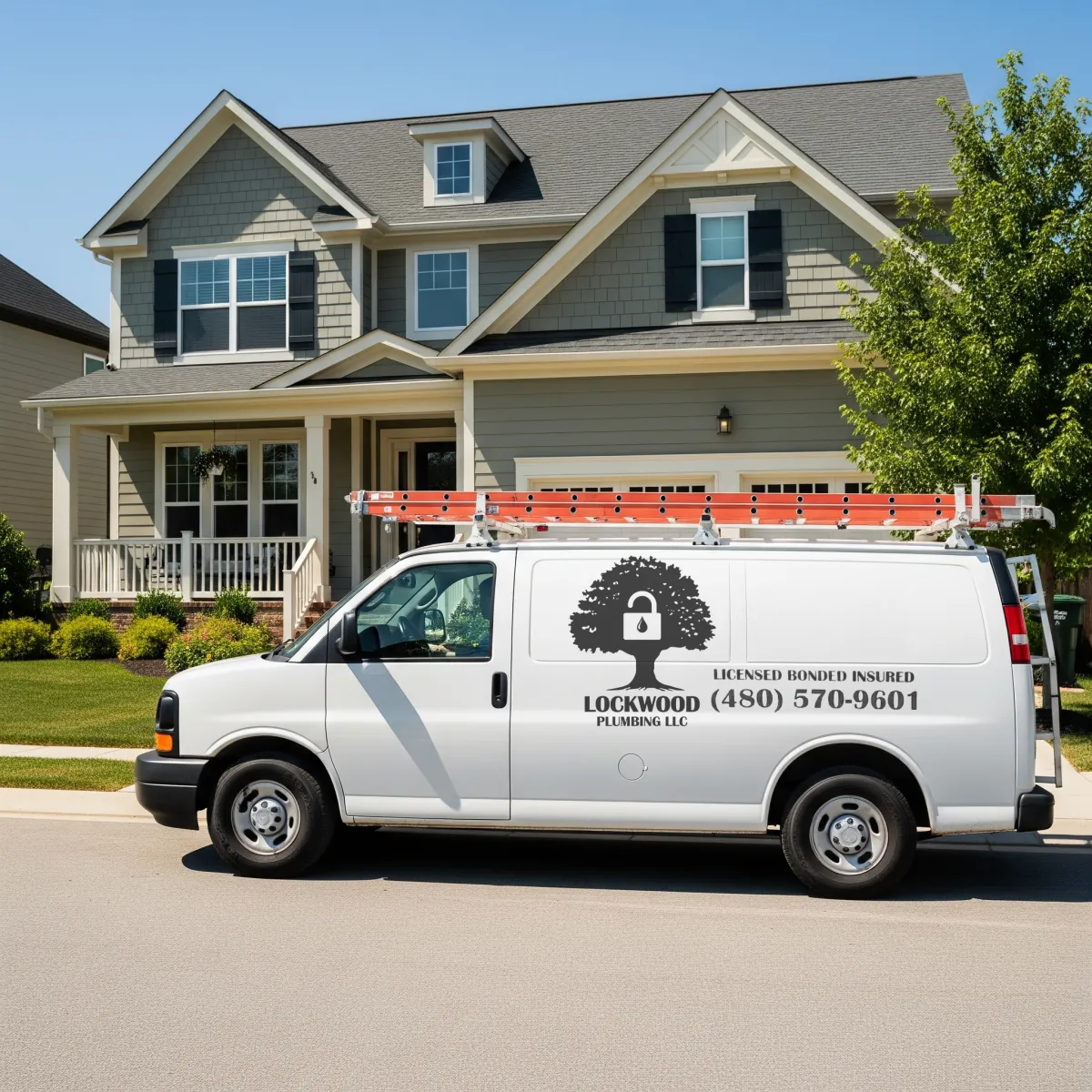 Crew in front of plumbing van