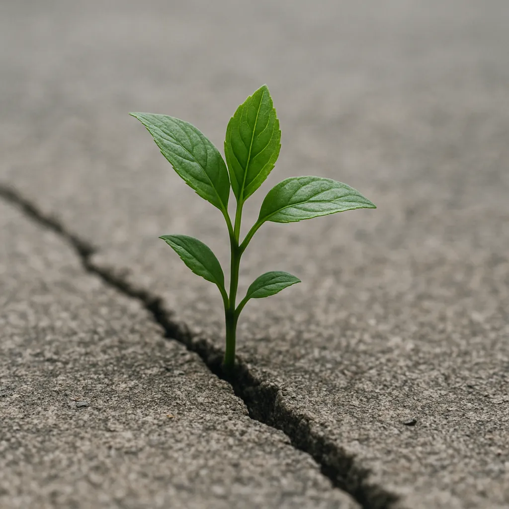 A small plant breaking through concrete