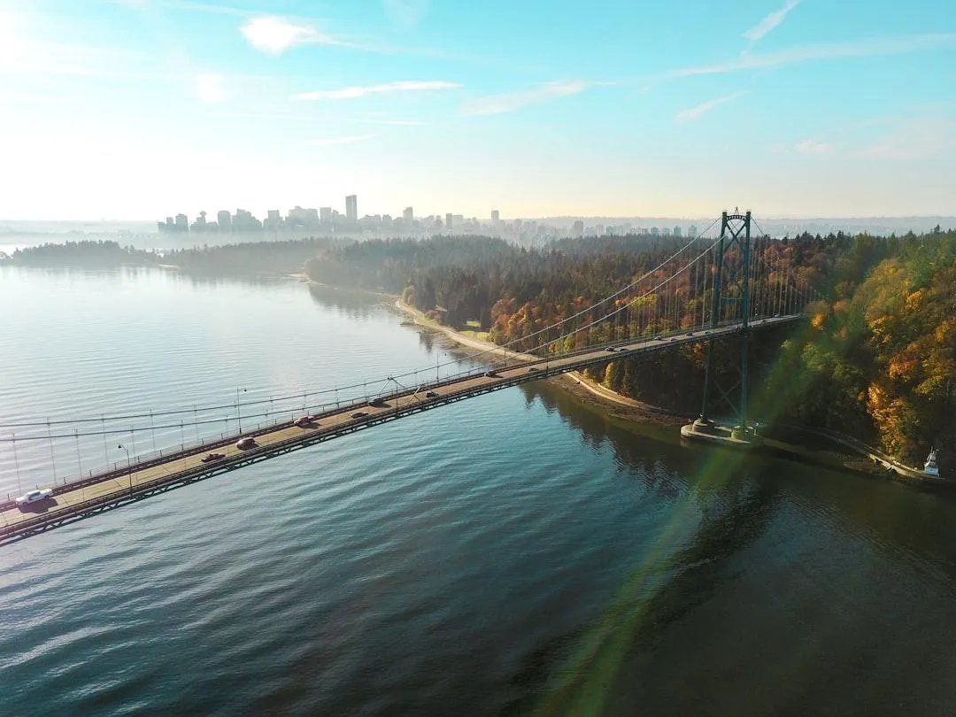 arial shot of a bridge in Portland and Vancouver