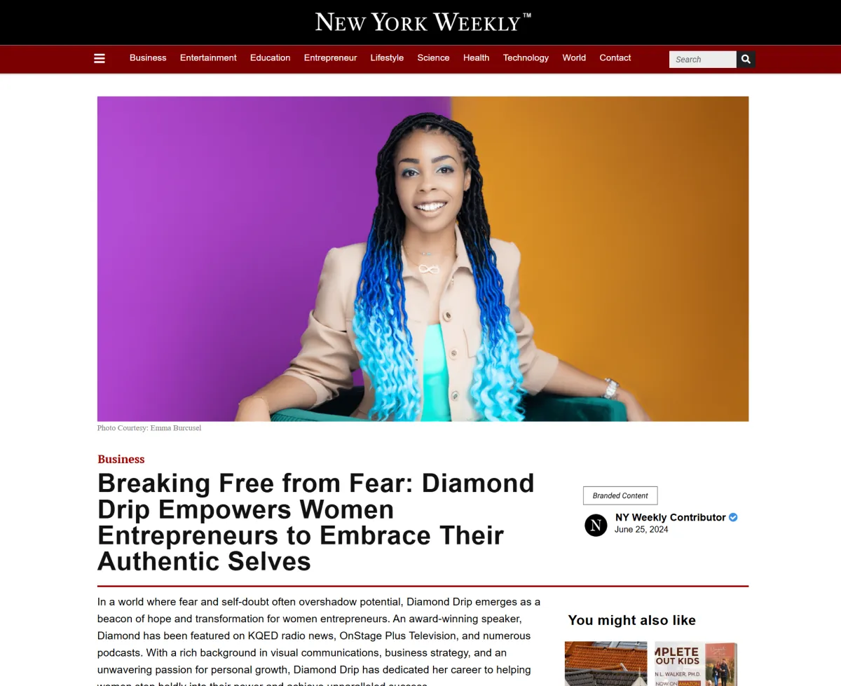 Coach Diamond Drip NEw York Weekly Breaking Free from Fear: Diamond Drip Empowers Women Entrepreneurs to Embrace Their Authentic Selves