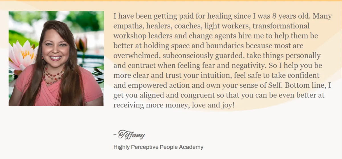 Portrait of Tiffany, the empathetic and experienced founder of the Intuitive Insights Club, guiding members on their spiritual journey.
