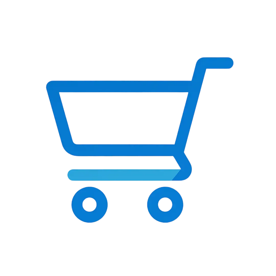 Shopping cart icon in Lofton Approved blue tones representing e-commerce and retail business growth support