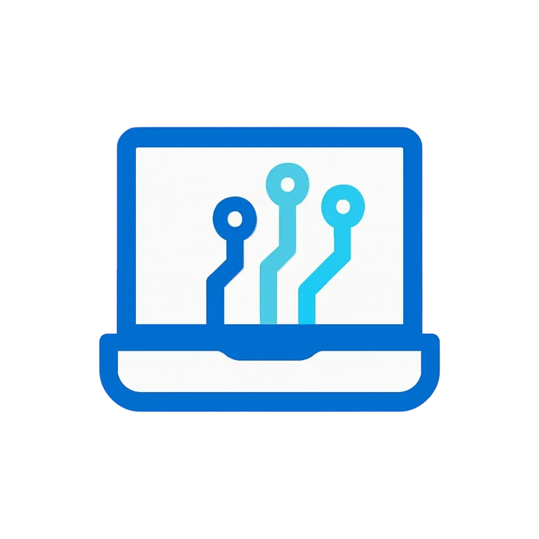 Minimal laptop with digital circuits icon in Lofton Approved blues representing technology companies and innovation
