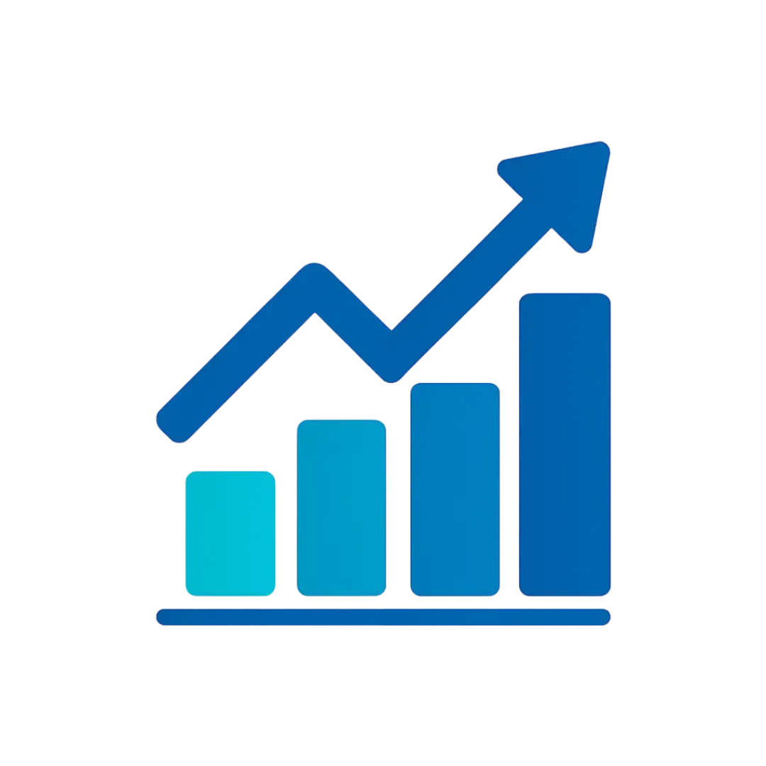 Rising bar chart icon in Lofton Approved brand blue colors symbolizing financial services profitability and business growth